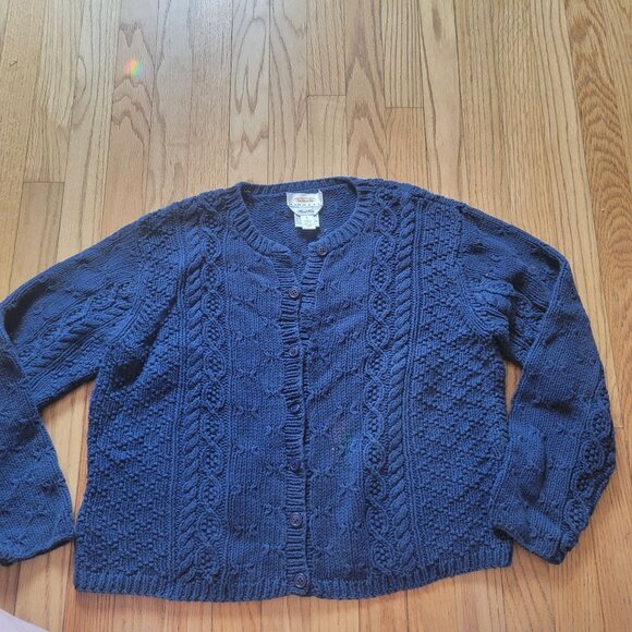 Talbots Petite Hand Knit Blue Cable Knit Button-Up Cardigan Sweater L - Picture 3 of 5